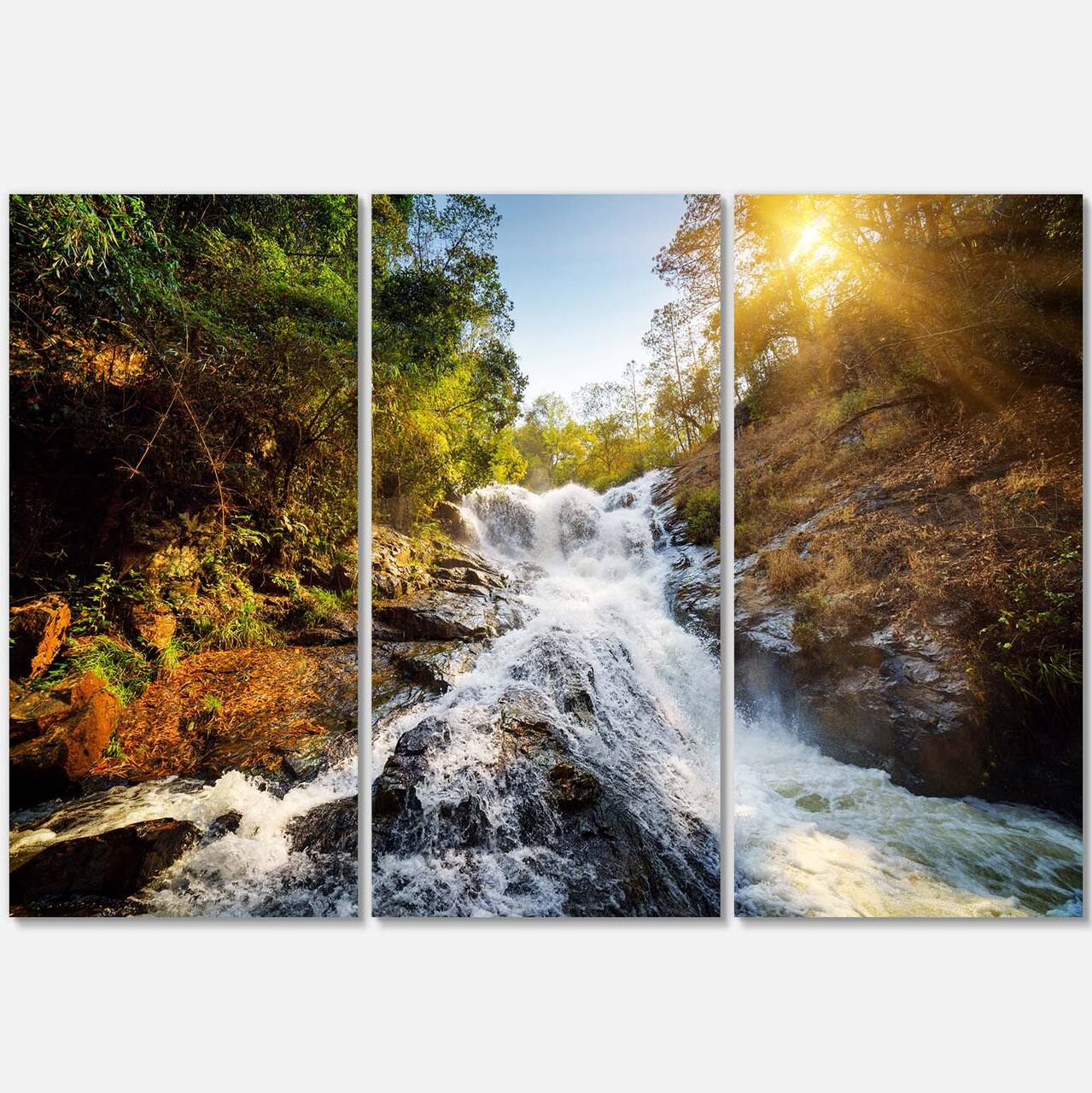 Designart - Waterfall through the Forest - Landscape Canvas Art Print